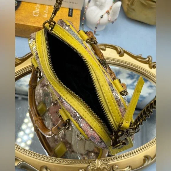 🆕 KURT GEIGER LONDON 🧿 NWOT XS Kensington Duffle, Yellow Floral Sequins - Picture 9 of 16